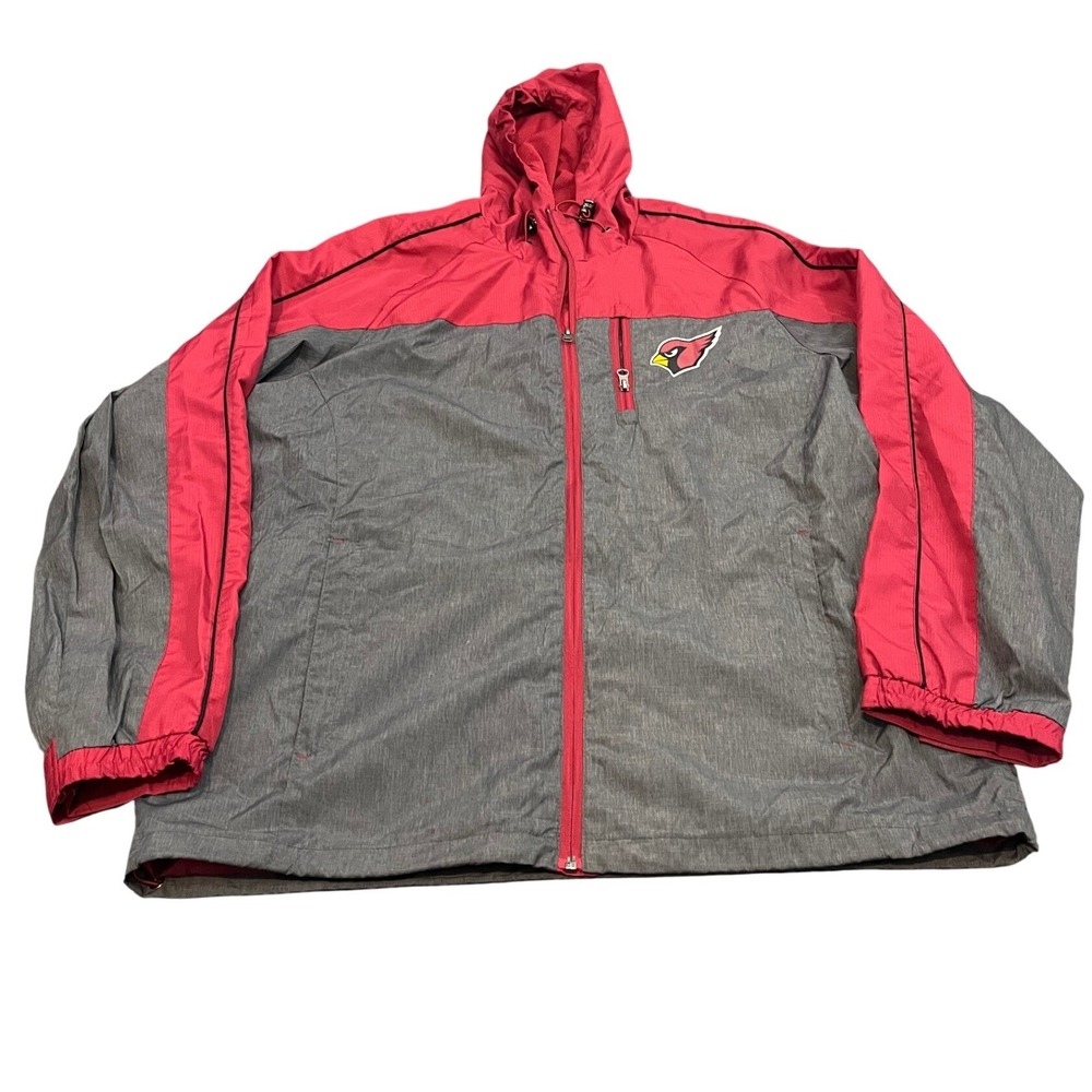 NFL Arizona Cardinals Windbreaker Jacket Mens Size M‎ Grey Red Hooded Full Zip